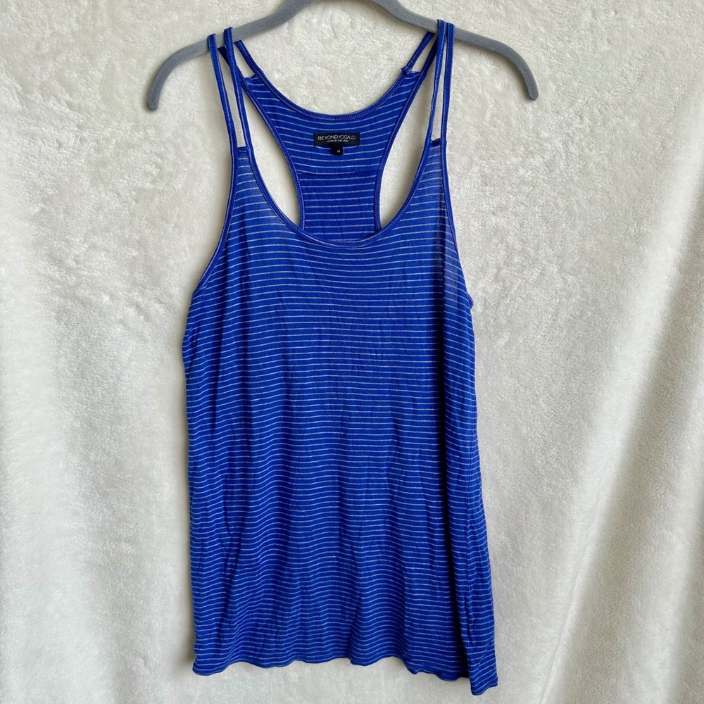 Beyond Yoga Blue Stripe Racerback Double Strap Tank Top Made in USA Medium